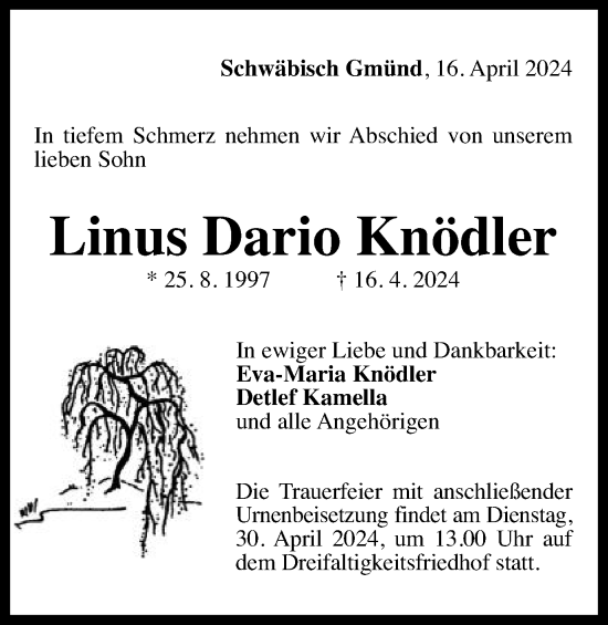 Traueranzeige von Linus Dario Knödler von Gmünder Tagespost