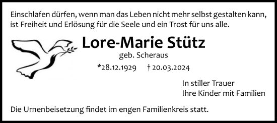 Traueranzeige von Lore-Marie Stütz von Gmünder Tagespost