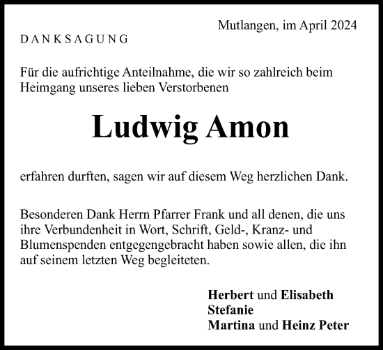 Traueranzeige von Ludwig Amon von Gmünder Tagespost