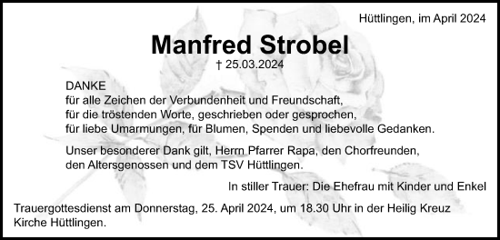 Traueranzeige von Manfred Strobel von Schwäbische Post