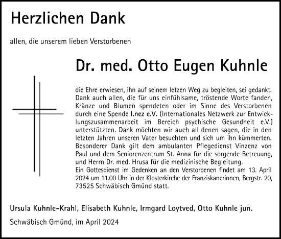 Traueranzeige von Otto Eugen Kuhnle