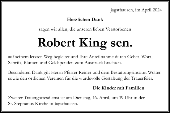 Traueranzeige von Robert King von Schwäbische Post