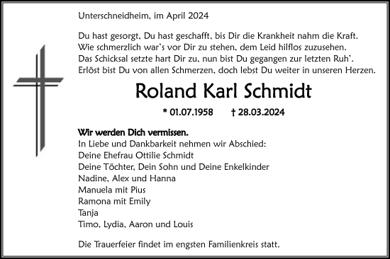 Traueranzeige von Roland Karl Schmidt von Schwäbische Post
