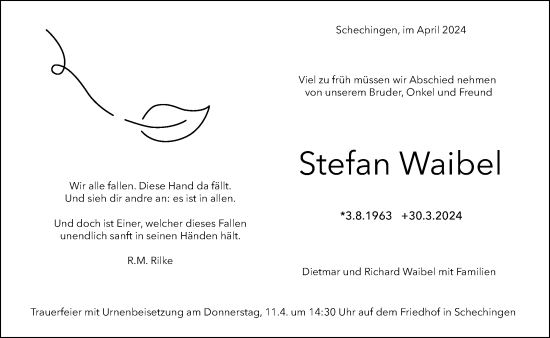 Traueranzeige von Stefan Waibel von Gmünder Tagespost