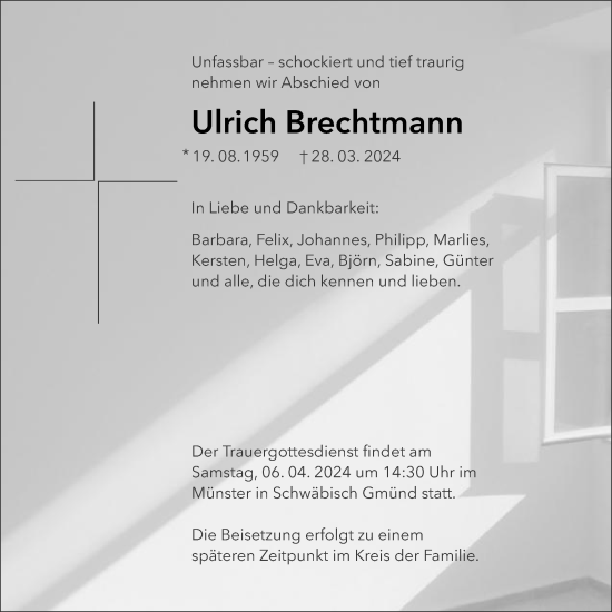 Traueranzeige von Ulrich Brechtmann von Gmünder Tagespost