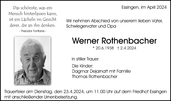 Traueranzeige von Werner Rothenbacher von Schwäbische Post