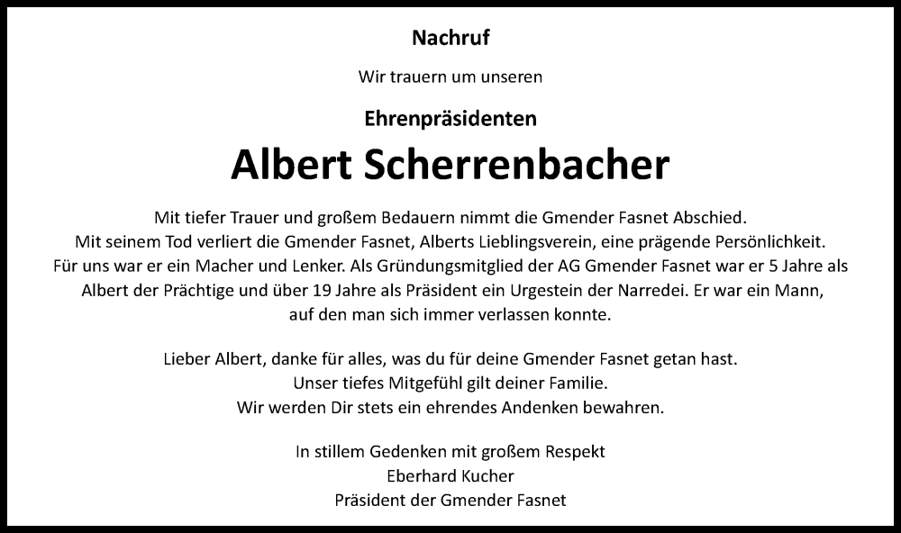  Traueranzeige für Albert Scherrenbacher vom 28.05.2024 aus Gmünder Tagespost
