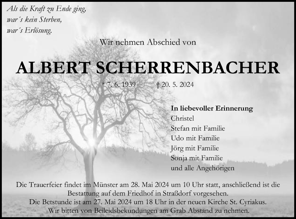  Traueranzeige für Albert Scherrenbacher vom 25.05.2024 aus Gmünder Tagespost