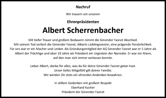 Traueranzeige von Albert Scherrenbacher von Gmünder Tagespost
