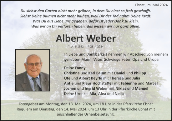 Traueranzeige von Albert Weber von Schwäbische Post