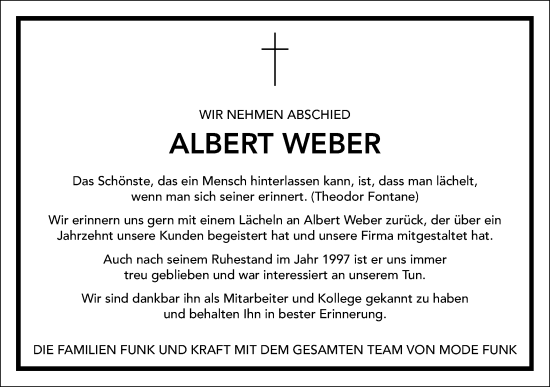Traueranzeige von Albert Weber von Schwäbische Post