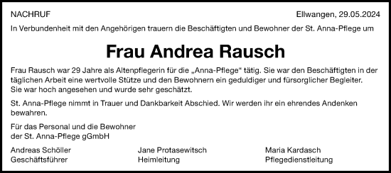 Traueranzeige von Andrea Rausch von Schwäbische Post