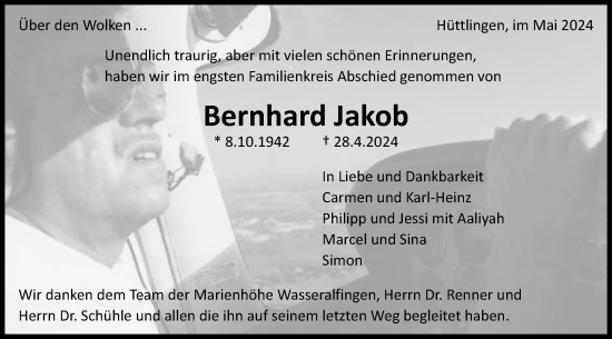 Traueranzeige von Bernhard Jakob von Schwäbische Post