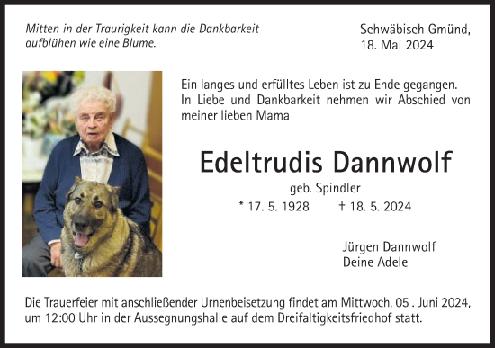 Traueranzeige von Edeltrudis Dannwolf von Gmünder Tagespost