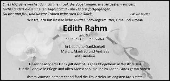 Traueranzeige von Edith Rahm von Schwäbische Post