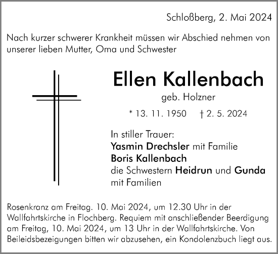 Traueranzeige von Ellen Kallenbach von Schwäbische Post