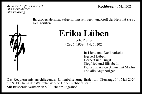 Traueranzeige von Erika Lüben von Gmünder Tagespost