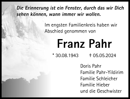 Traueranzeige von Franz Pahr von Gmünder Tagespost
