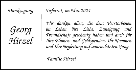 Traueranzeige von Georg Hirzel von Gmünder Tagespost