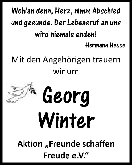 Traueranzeige von Georg Winter von Schwäbische Post