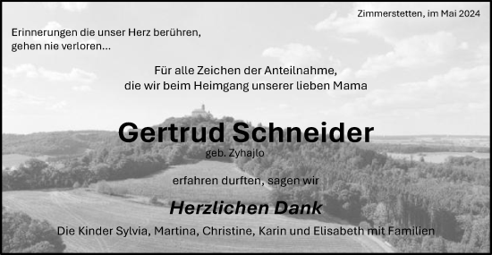 Traueranzeige von Gertrud Schneider von Schwäbische Post