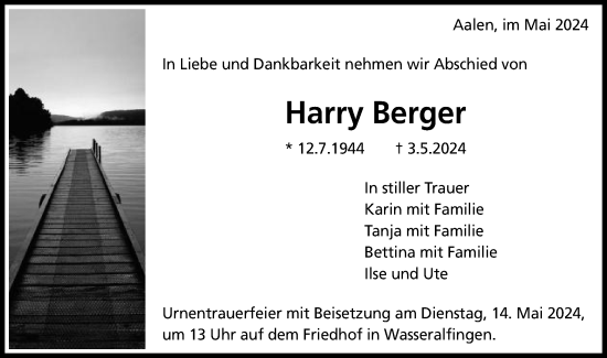 Traueranzeige von Harry Berger von Schwäbische Post