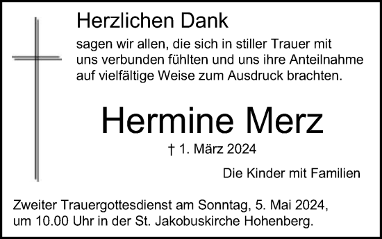 Traueranzeige von Hermine Merz von Schwäbische Post