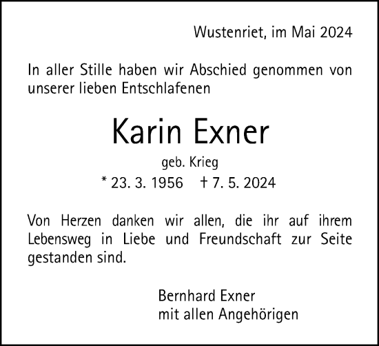 Traueranzeige von Karin Exner von Gmünder Tagespost