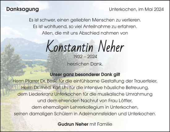 Traueranzeige von Konstantin Neher von Schwäbische Post