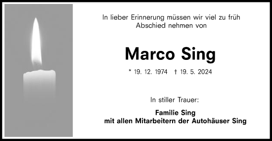 Traueranzeige von Marco Sing von Schwäbische Post