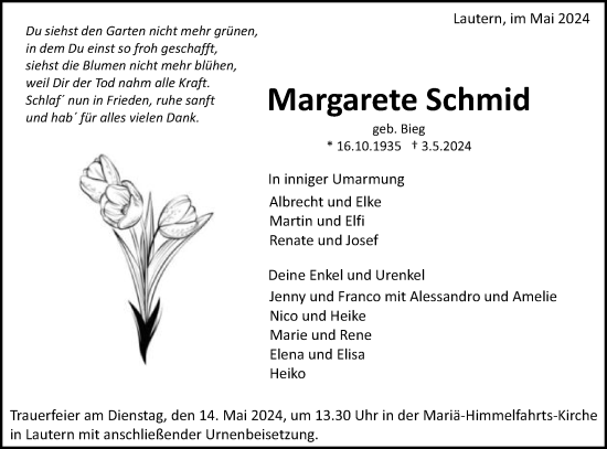 Traueranzeige von Margarete Schmid von Gmünder Tagespost