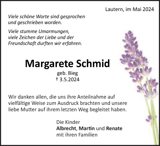 Traueranzeige von Margarete Schmid von Gmünder Tagespost