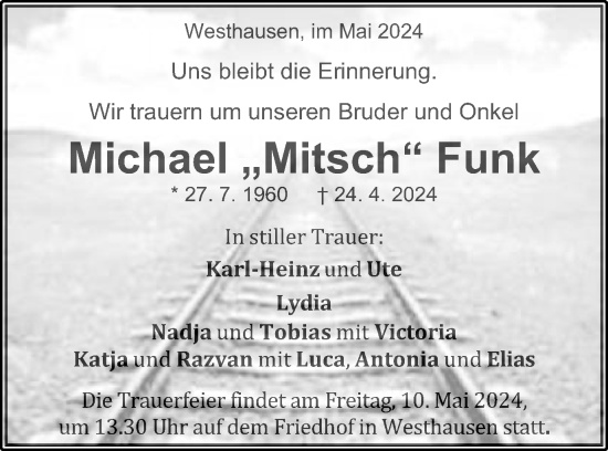 Traueranzeige von Michael  Funk von Schwäbische Post