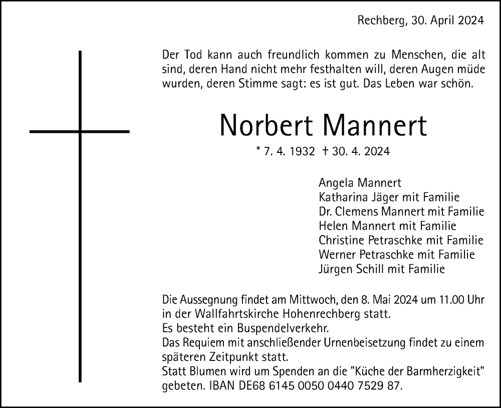  Traueranzeige für Norbert Mannert vom 04.05.2024 aus Gmünder Tagespost