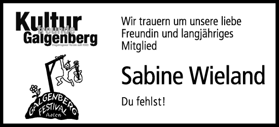 Traueranzeige von Sabine Wieland von Schwäbische Post