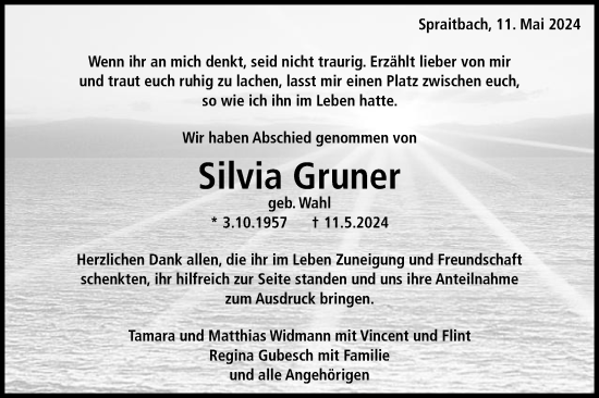 Traueranzeige von Silvia Gruner von Gmünder Tagespost