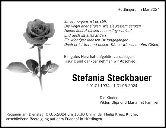 Traueranzeige von Stefania Steckbauer von Schwäbische Post