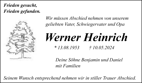 Traueranzeige von Werner Heinrich von Gmünder Tagespost