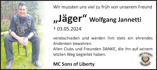Traueranzeige von Wolfgang Jannetti von Gmünder Tagespost