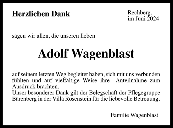 Traueranzeige von Adolf Wagenblast von Gmünder Tagespost