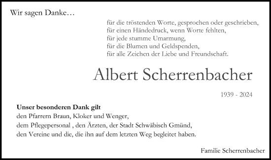 Traueranzeige von Albert Scherrenbacher von Gmünder Tagespost