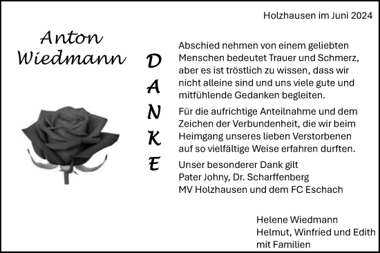 Traueranzeige von Anton Wiedmann von Gmünder Tagespost