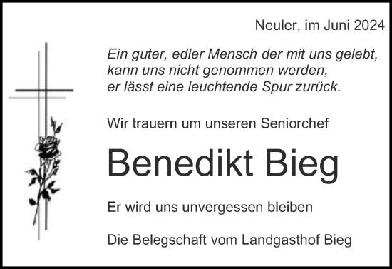 Traueranzeige von Benedikt Bieg von Schwäbische Post
