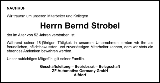 Traueranzeige von Bernd Strobel von Gmünder Tagespost