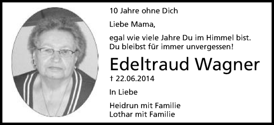 Traueranzeige von Edeltraud Wagner von Schwäbische Post