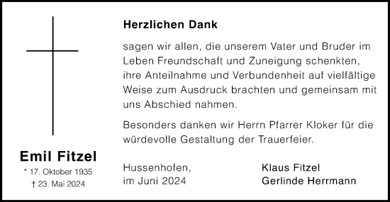 Traueranzeige von Emil Fitzel von Gmünder Tagespost