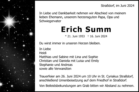 Traueranzeige von Erich Summ von Gmünder Tagespost