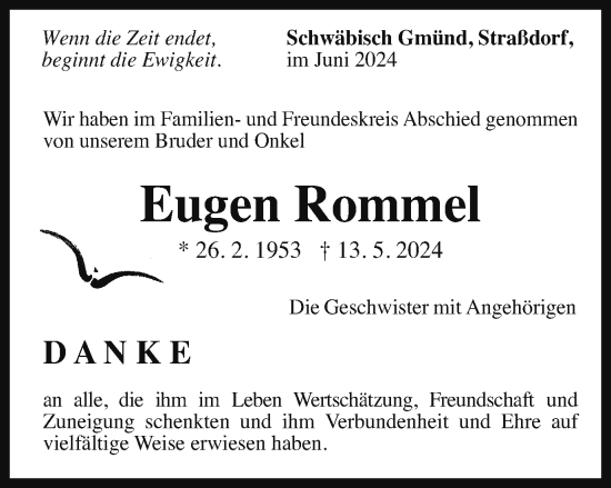Traueranzeige von Eugen Rommel von Gmünder Tagespost