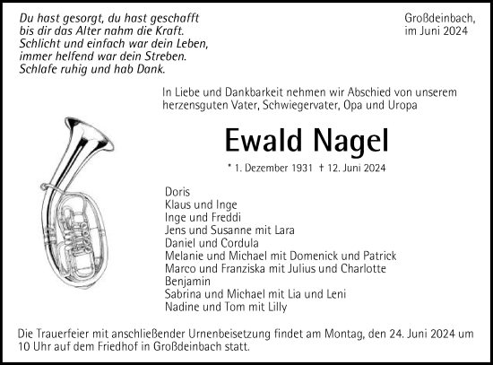 Traueranzeige von Ewald Nagel von Gmünder Tagespost