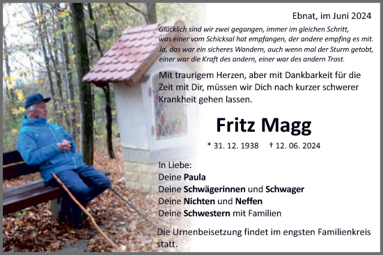 Traueranzeige von Fritz Magg von Schwäbische Post